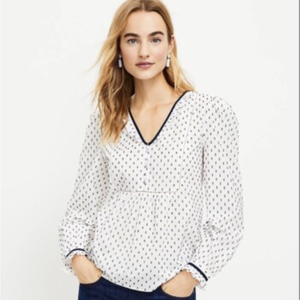 LOFT Clip Dot Ruffle Bib Blouse